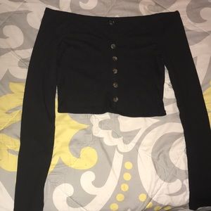 Off the shoulder , long sleeve button up